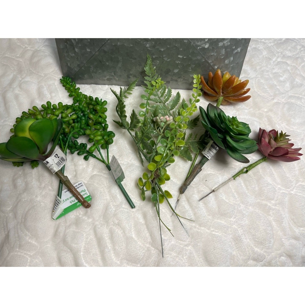 Galvanized Metal Wall Pocket Planter Envelope w/ Faux Succulents Home Decor - Picture 4 of 6